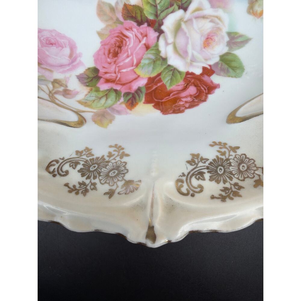 Antique Germany 101 Porcelain Serving Bowl 11” Roses Pink Gold Art Nouveau - Picture 4 of 14